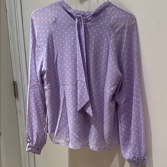 Allegra K Women Chiffon Work Formal Casual Tie Back Long Sleeve Polka Dot Blouse - Picture 7 of 13